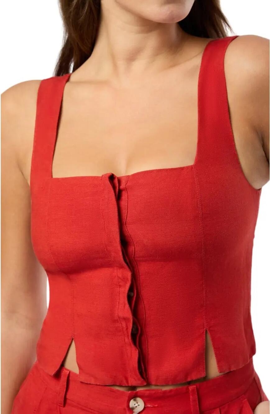 Onia Women's Air Linen Square Neck Top Red Size 2
